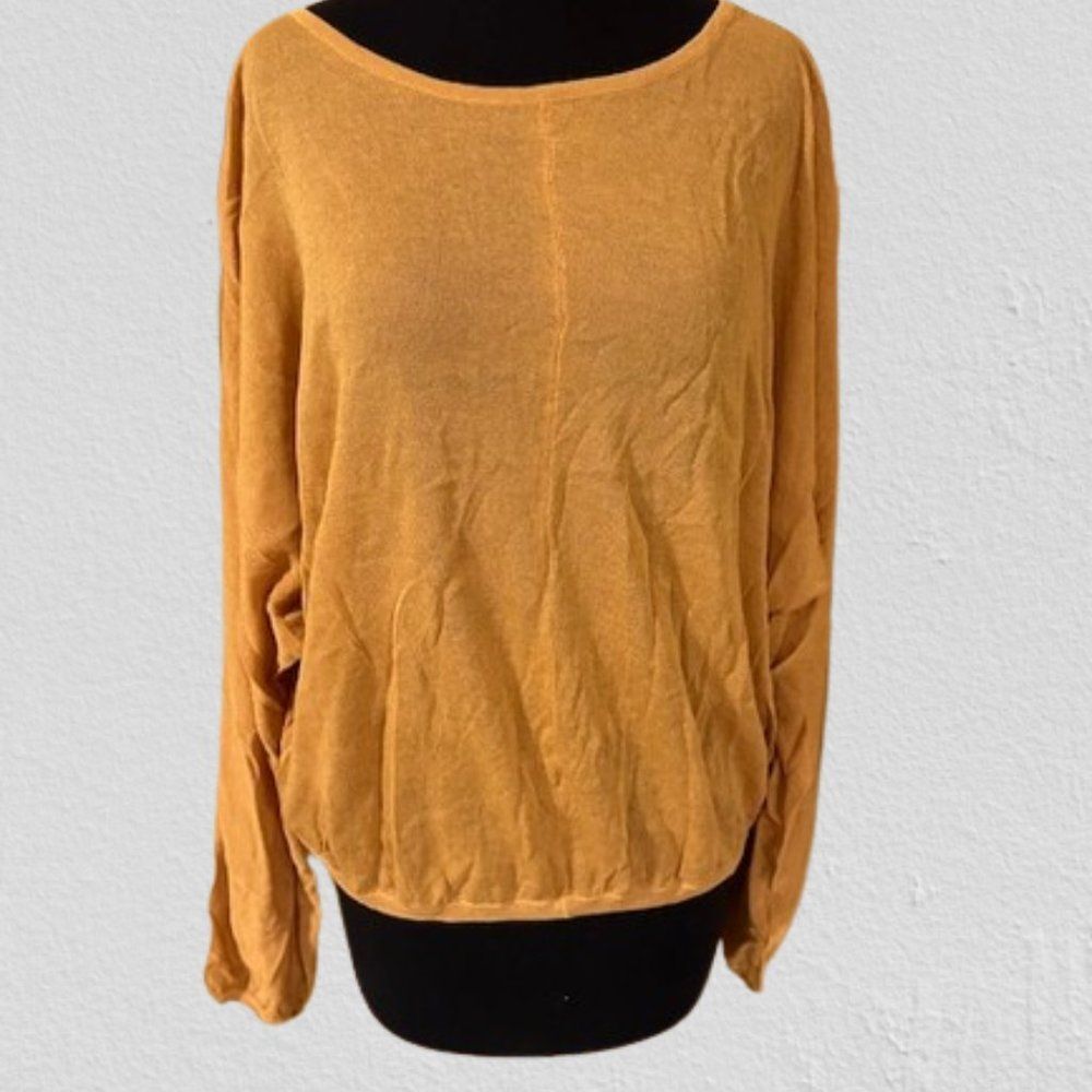 Davi & Dani  Mustard Sheer Knit Layering Sweatshirt  4248  Large  NWT Boutique
